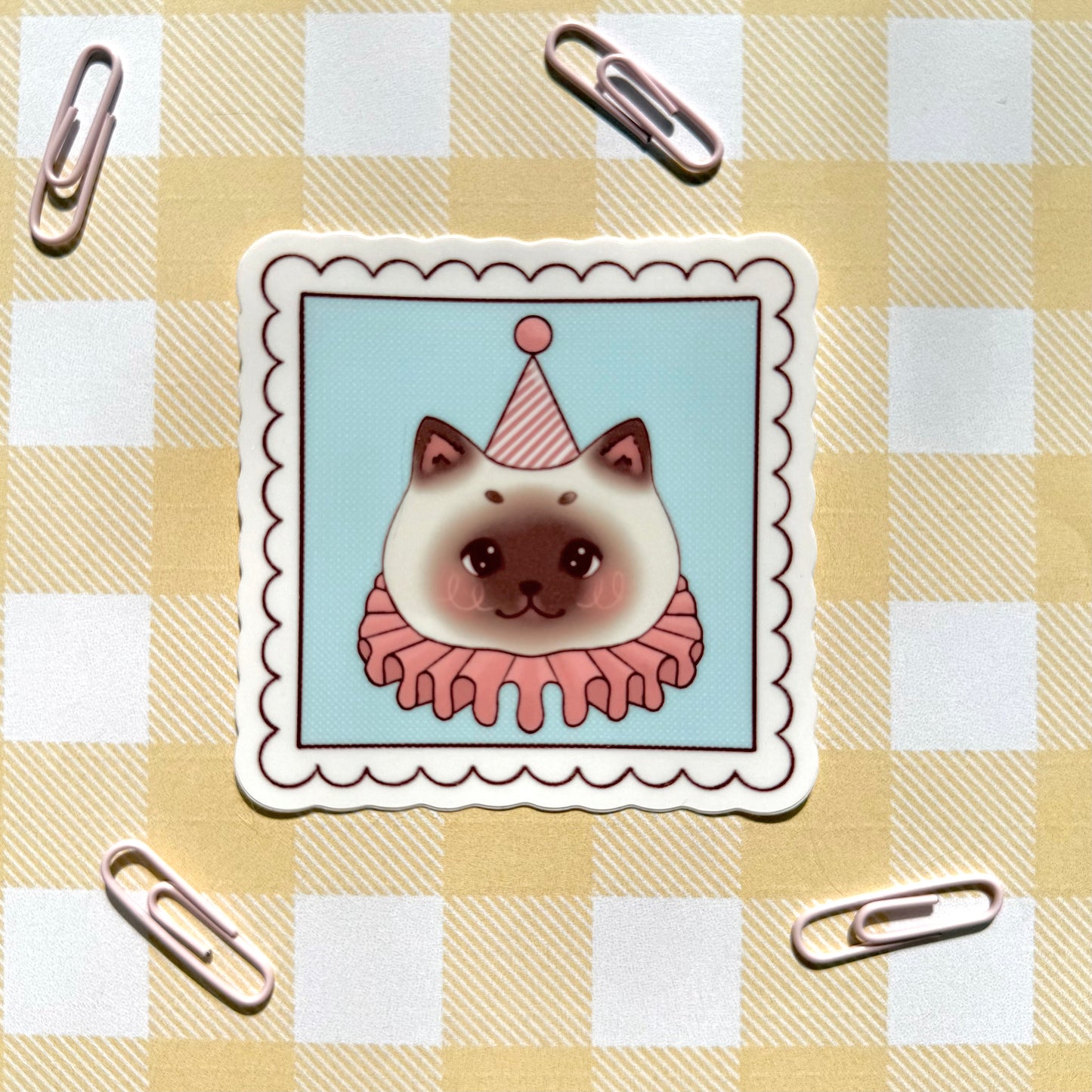 Pink Kitty Clown Stamp Sticker