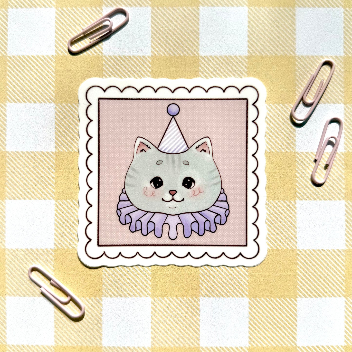 Purple Kitty Clown Stamp Sticker
