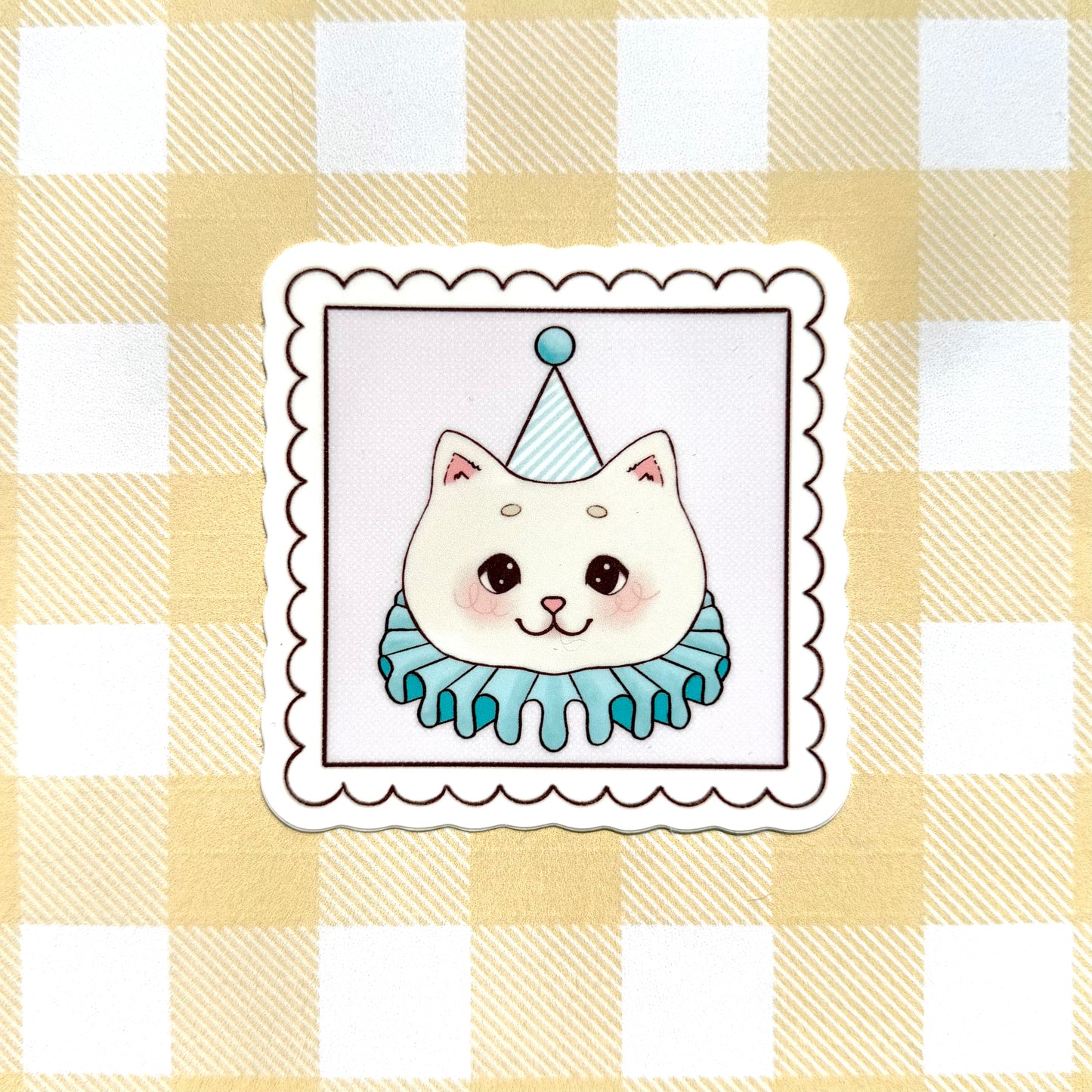 Blue Kitty Clown Stamp Sticker