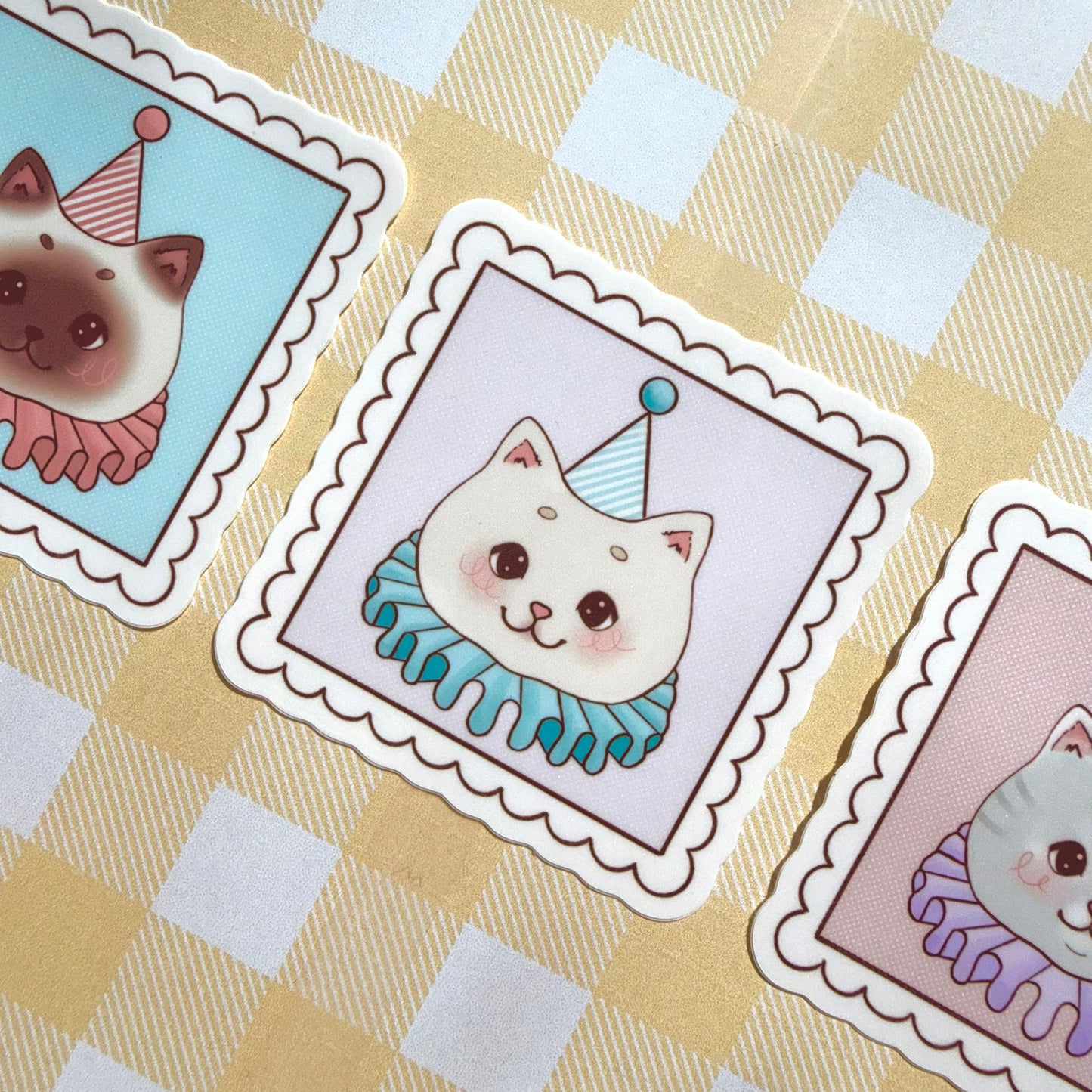 Blue Kitty Clown Stamp Sticker