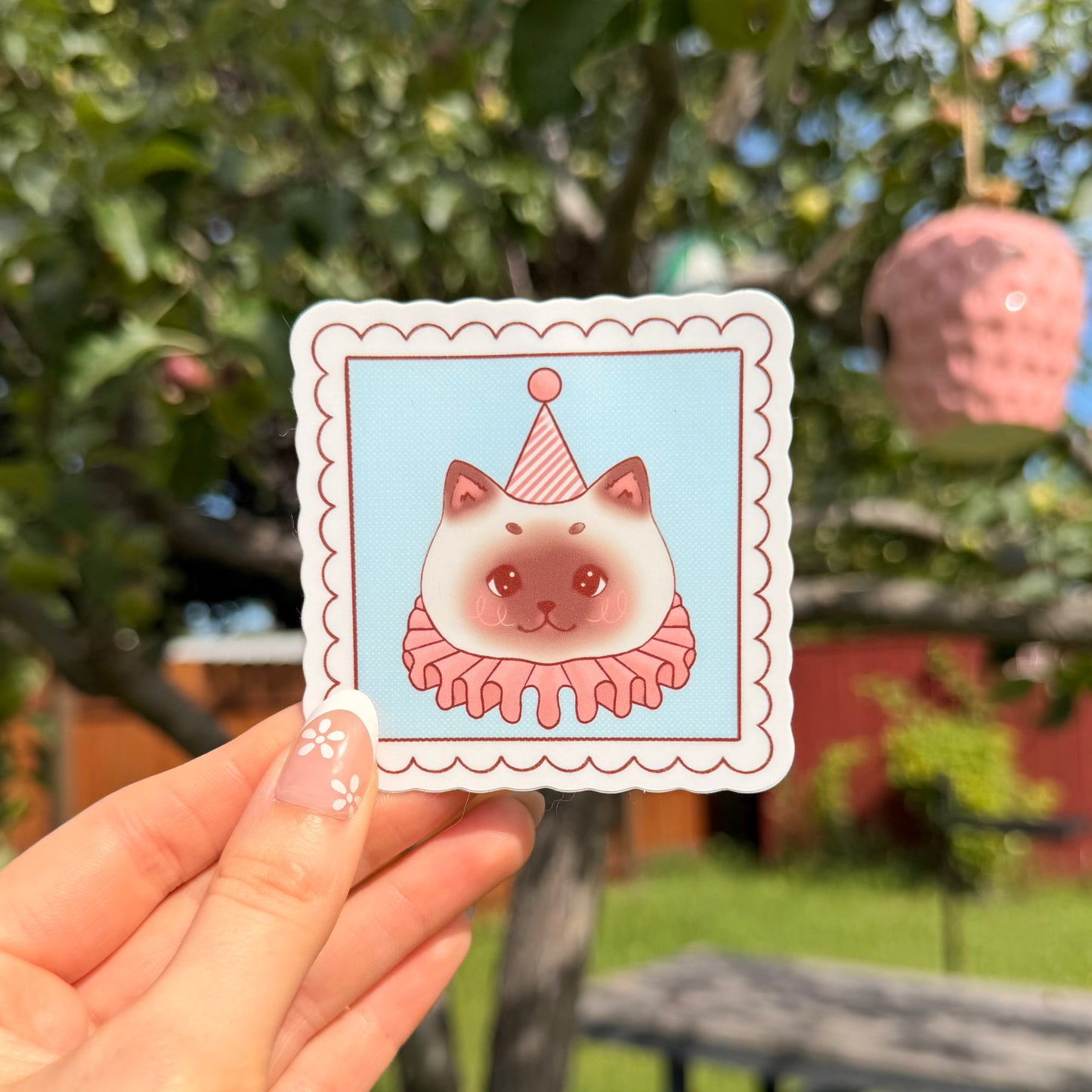 Pink Kitty Clown Stamp Sticker