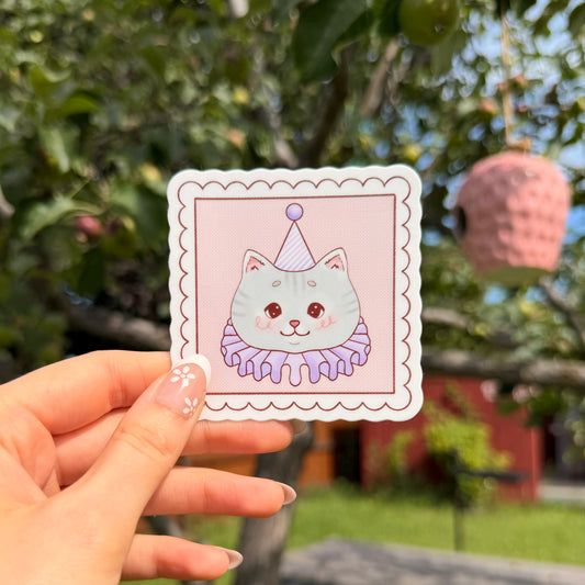 Purple Kitty Clown Stamp Sticker