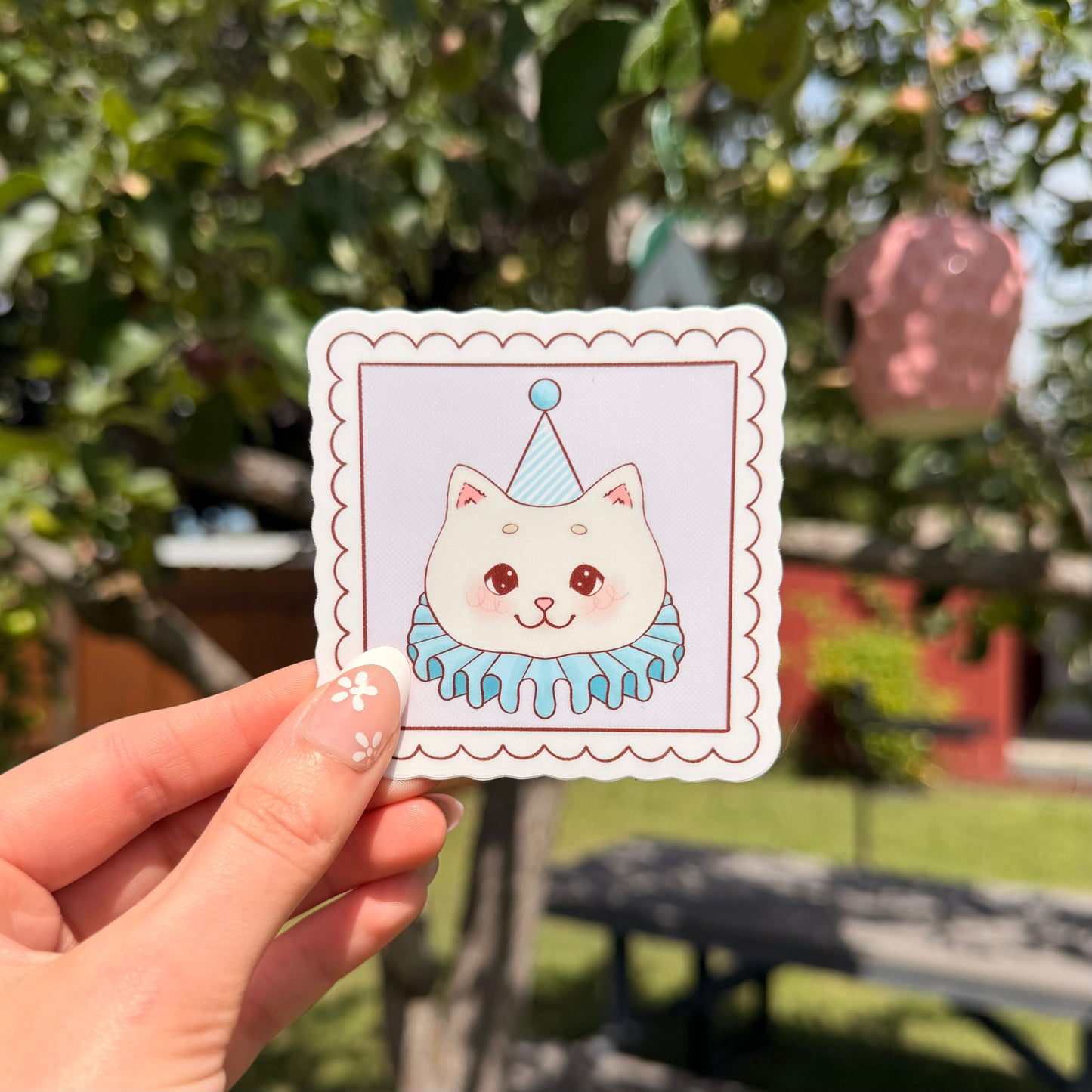 Blue Kitty Clown Stamp Sticker